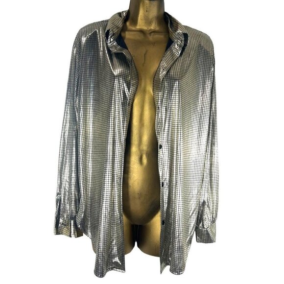 Vintage Silver Lamé Metallic Blouse Dancing Queen Disco Fairy Power Glam 40Bust - Picture 4 of 7